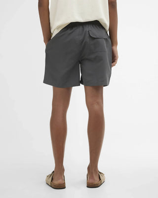 Barbour Asphalt Water Reactive Leaf Print Swim Shorts - Grey, Polyester, Regular Fit - Back View