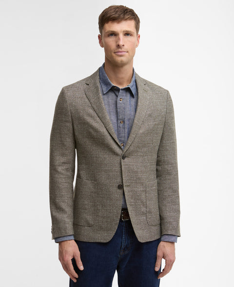 Barbour Light Olive Auckland Melange Blazer - Tan, Wool, Linen, Denim, Tailored Fit - View 10