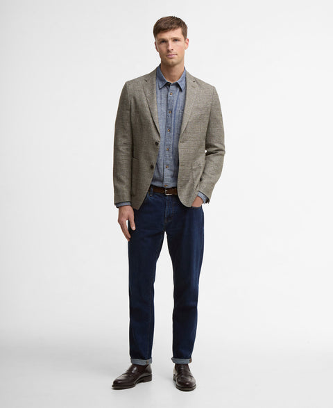 Barbour Light Olive Auckland Melange Blazer - Tan, Wool, Linen, Denim, Tailored Fit - Alternate View