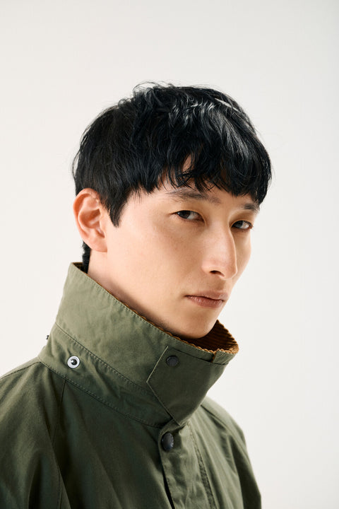 Barbour Light Moss Transporter Waxed Jacket - Tan, Cotton, Corduroy, British, Knit - Detail View