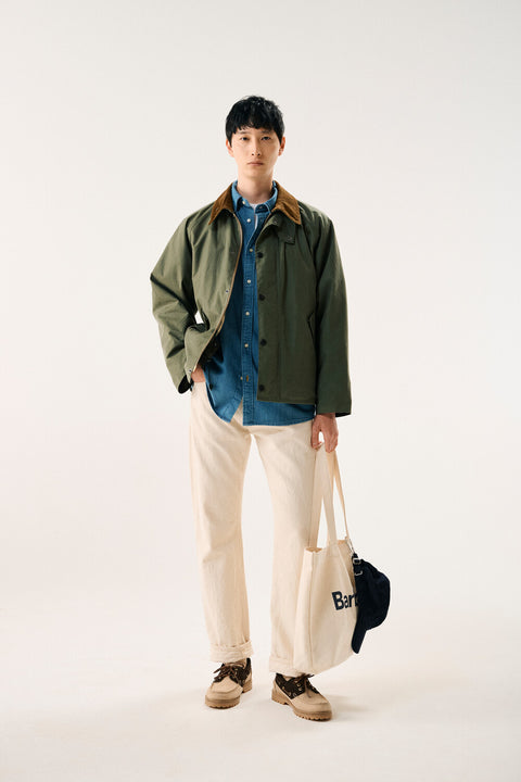 Barbour Light Moss Transporter Waxed Jacket - Tan, Cotton, Corduroy, British, Knit - Alternate View