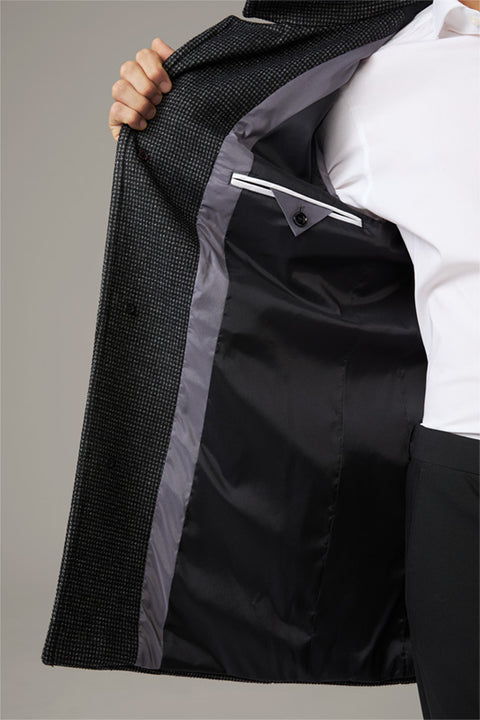 Strellson Charcoal Patterned Finchley Short Coat - Black, Wool, Denim, Oxford, Houndstooth - Back View