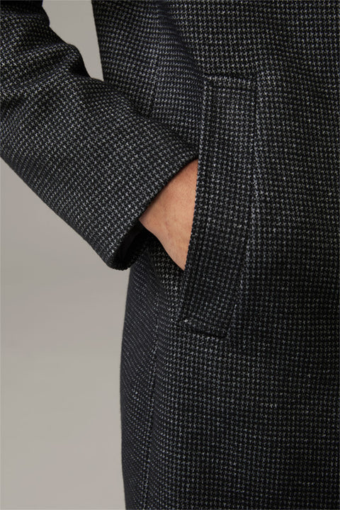 Strellson Charcoal Patterned Finchley Short Coat - Black, Wool, Denim, Oxford, Houndstooth - Detail View