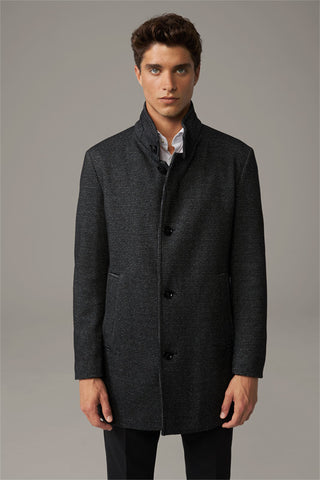 Strellson Charcoal Patterned Finchley Short Coat - Black, Wool, Denim, Oxford, Houndstooth - Alternate View
