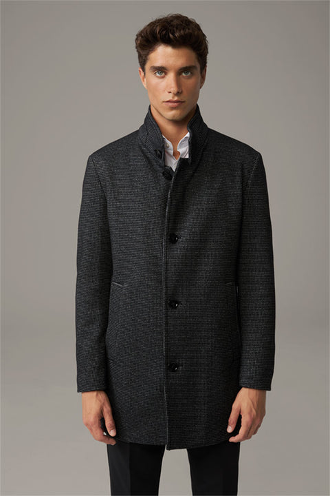 Strellson Charcoal Patterned Finchley Short Coat - Black, Wool, Denim, Oxford, Houndstooth - Alternate View