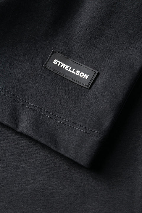 Strellson Black Pepe Long Sleeve Crewneck T-shirt - Wool, Cotton, Leather, Textured - Detail View