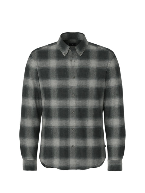 Strellson Black & Grey Check Corey Flannel Shirt - Cotton, Flannel, Regular Fit