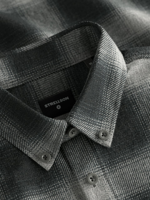 Strellson Black & Grey Check Corey Flannel Shirt - Cotton, Flannel, Regular Fit - Alternate View
