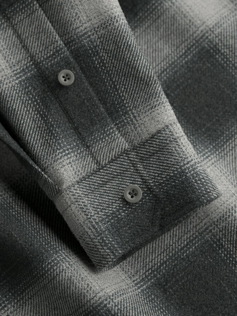 Strellson Black & Grey Check Corey Flannel Shirt - Cotton, Flannel, Regular Fit - Back View