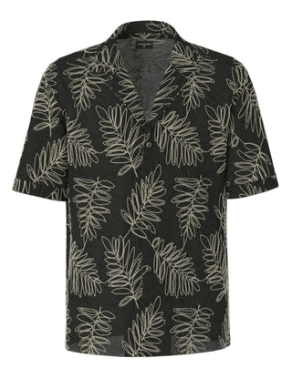 Strellson Black Pattered Short Sleeve Camp Collar Shirt - Cotton, Polyester, Regular Fit