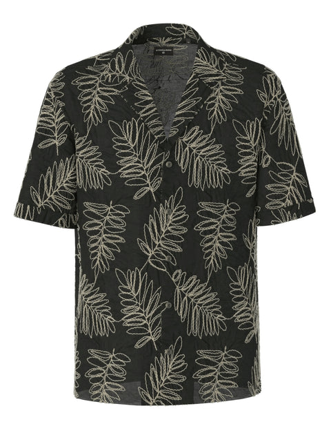 Strellson Black Pattered Short Sleeve Camp Collar Shirt - Cotton, Polyester, Regular Fit