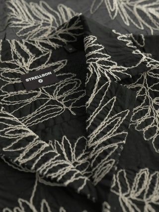 Strellson Black Pattered Short Sleeve Camp Collar Shirt - Cotton, Polyester, Regular Fit - Detail View