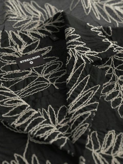 Strellson Black Pattered Short Sleeve Camp Collar Shirt - Cotton, Polyester, Regular Fit - Detail View