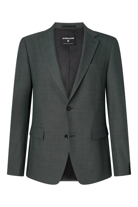 Strellson Green-Grey Alzer-Kynd Suit - Navy, Wool, Polyester, Viscose, Slim Fit, Knit