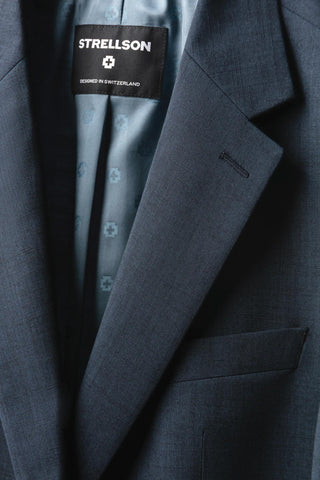 Strellson Textured Navy Aidan-Melwin Suit - Wool, Polyester, Viscose, Slim Fit - Detail View