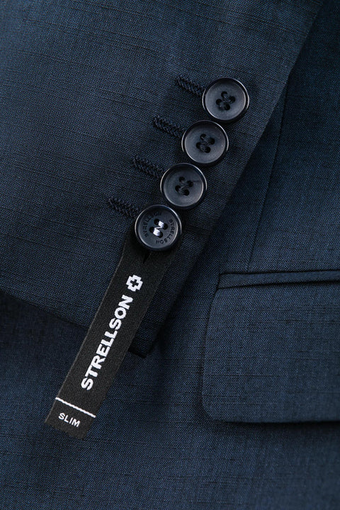 Strellson Textured Navy Aidan-Melwin Suit - Wool, Polyester, Viscose, Slim Fit - Back View