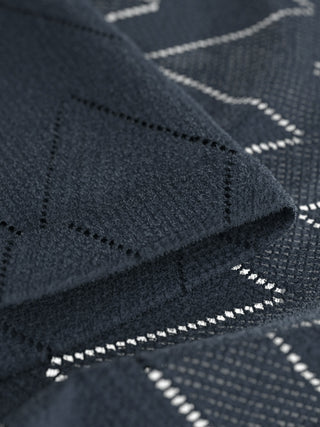 Strellson Navy Knit Button Up Camp Collar Shirt - Cotton, Denim, Polyester, Regular Fit, Textured - Detail View