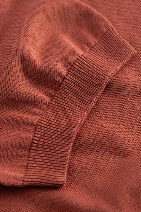 Strellson Textured Red Knit Polo - Tan, Cotton, Regular Fit - Back View