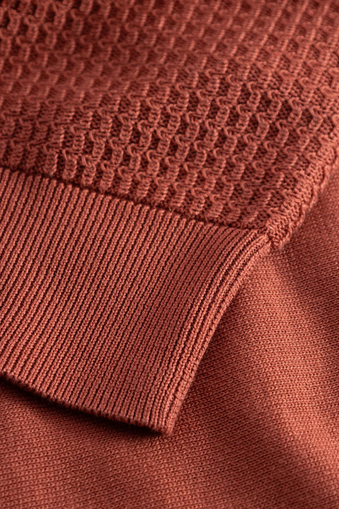 Strellson Textured Red Knit Polo - Tan, Cotton, Regular Fit - View 5