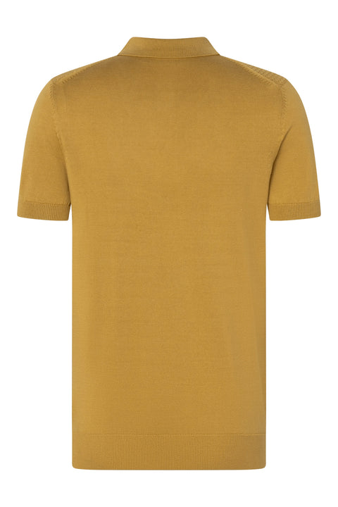 Strellson Textured Mustard Yellow Knit Polo - Cotton, Regular Fit - View 6