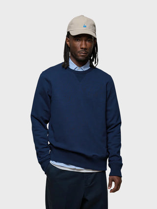 Merz b. Schwanen Ink Blue 3M46 Mid-Century Fleece Sweatshirt - Navy, Cotton, Classic Fit, Knit, Made In Germany -...