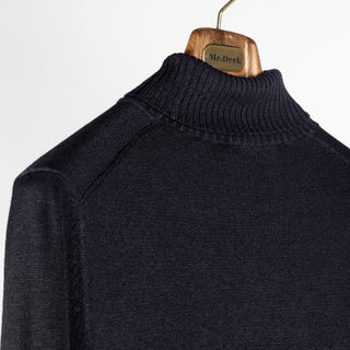 Gran Sasso Anthracite Double-Thread Merino Wool Turtleneck Sweater (side profile)