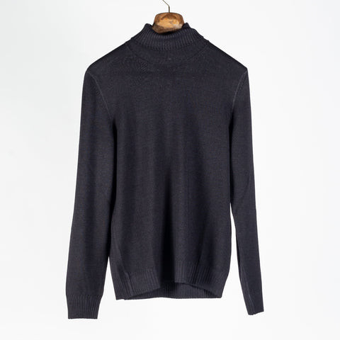 Gran Sasso Anthracite Double-Thread Merino Wool Turtleneck Sweater (fabric detail)