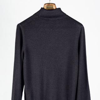 Gran Sasso Anthracite Double-Thread Merino Wool Turtleneck Sweater (collar detail)