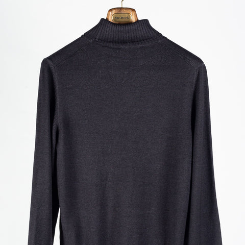 Gran Sasso Anthracite Double-Thread Merino Wool Turtleneck Sweater (collar detail)