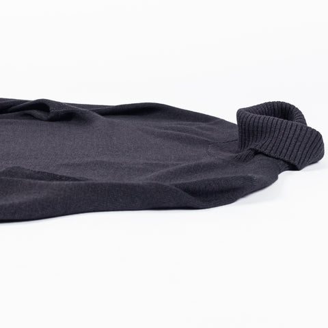 Gran Sasso Anthracite Double-Thread Merino Wool Turtleneck Sweater - Made in Italy (buttonhole detail)