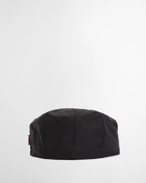 Barbour Black Cheviot Waxed Flat Cap - Wool, Cotton, Polyester, Tartan, Made In England - Back View