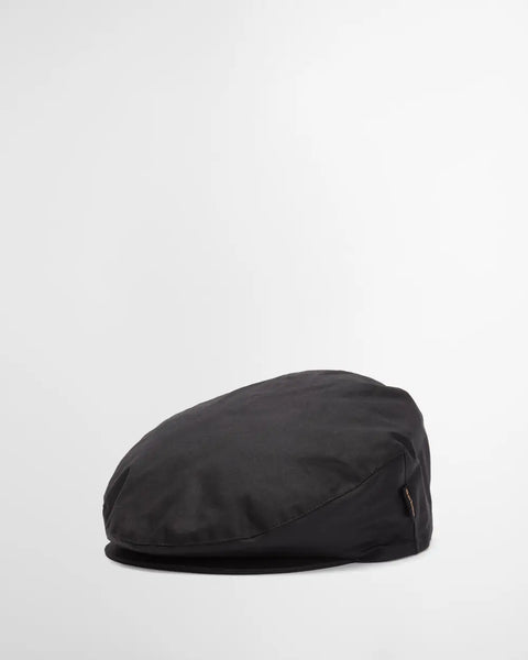 Barbour Black Cheviot Waxed Flat Cap - Wool, Cotton, Polyester, Tartan, Made In England