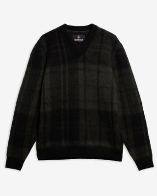 Barbour Black Tartan Hunham Knit shown on a white background, front view.
