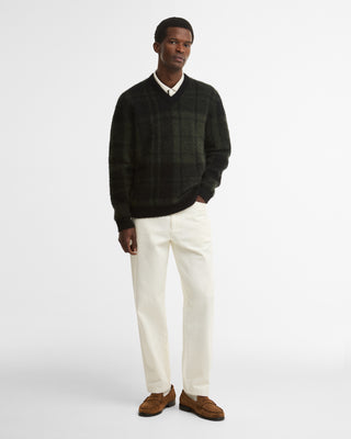 Barbour Black Tartan Hunham Knit worn by a model, full length view.