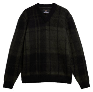 Barbour Black Tartan Hunham Knit shown on a white background, alternate view.