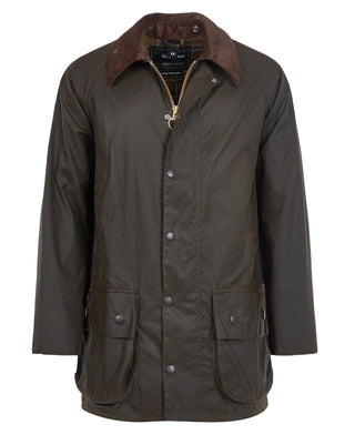 Barbour Olive Classic Beaufort Wax Jacket shown on a white background, front view.