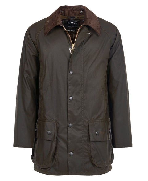 Barbour Olive Classic Beaufort Wax Jacket shown on a white background, front view.