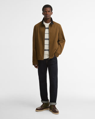 Barbour Dark Sand Cordford Casual Jacket worn by a model, full length view.