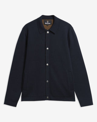 Barbour Navy Florcombe Knit Cardigan shown on a white background, front view.