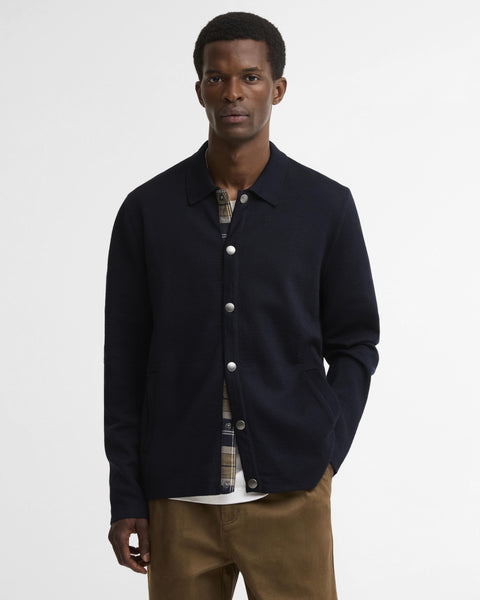 Barbour Navy Florcombe Knit Cardigan worn by a model.