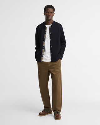 Barbour Navy Florcombe Knit Cardigan worn by a model, full length view.