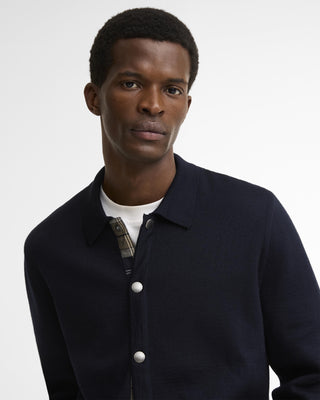 Fabric and trim detail on the Barbour Navy Florcombe Knit Cardigan.