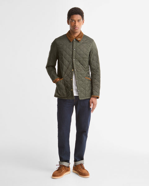 Barbour Sage Icons Liddesdale Quilted Jacket worn by a model, full length view.