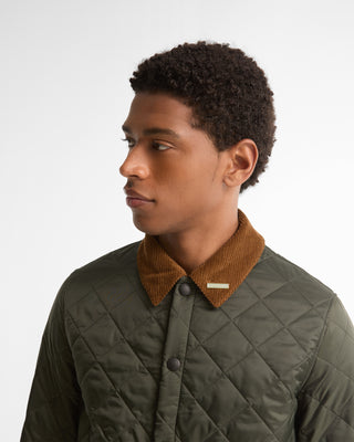 Fabric and trim detail on the Barbour Sage Icons Liddesdale Quilted Jacket.