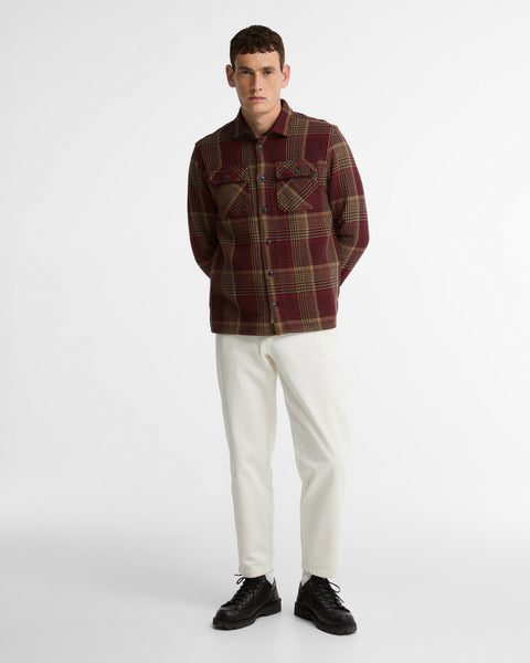 Barbour Red Check Millom Shirt worn by a model, full length view.