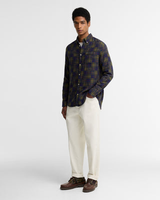 Barbour Tartan Sault Button Down Shirt worn by a model, full length view.
