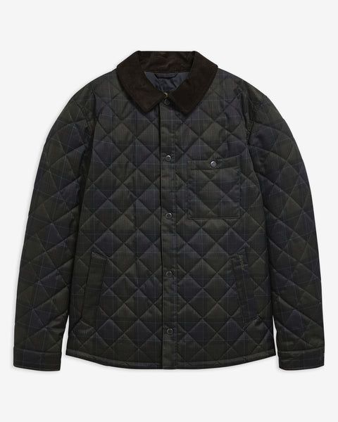 Barbour Shadow Tartan Quilt Overshirt shown on a white background, front view.