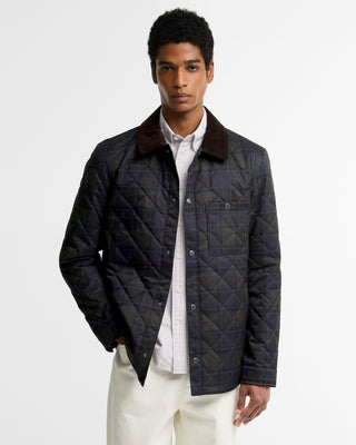 Barbour Shadow Tartan Quilt Overshirt worn by a model.