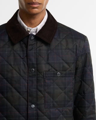 Fabric and trim detail on the Barbour Shadow Tartan Quilt Overshirt.