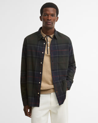 Barbour Tan Shadow Check Bourne Shadow Shirt worn by a model.
